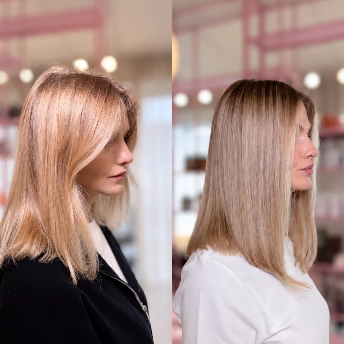 Efekt przed i po zagęszczeniu włosów blond